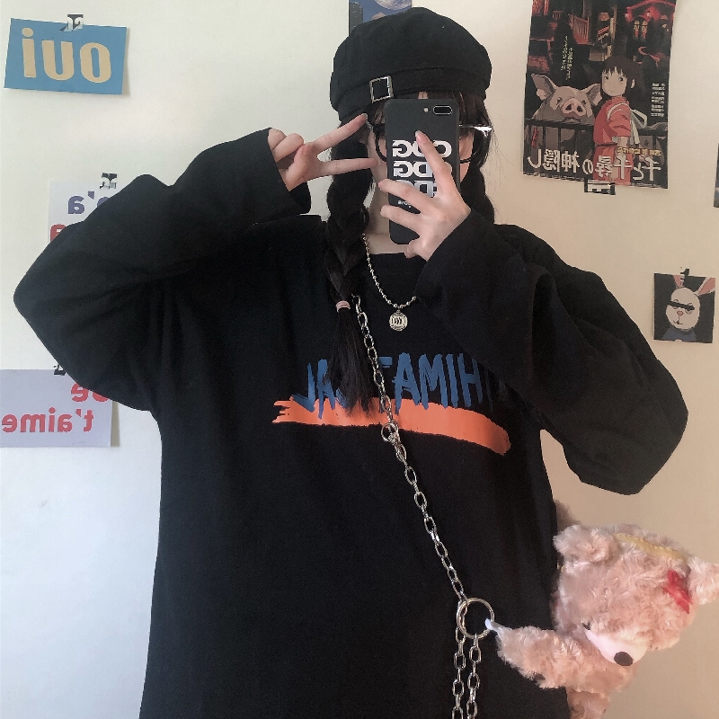 Áo thun tay dài in chữ tiếng anh phong cách Hàn thời trang cho nữ