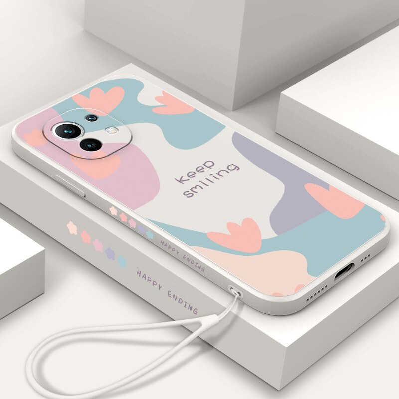 Ốp Điện Thoại Silicon Hình Hoa Có Dây Đeo Cho Xiaomi Mi 11 Lite 5G NE 12 12X Mi 11T 10T Pro Redmi Note 10 11S 9 9S 10S Pro Max