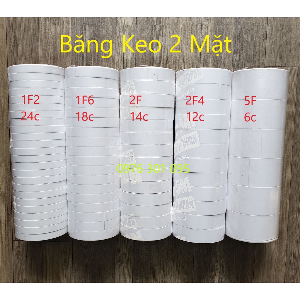 Băng Keo 2 Mặt Nhiều Kích Thước (1F2, 1F6, 2F, 2F4, 5F)