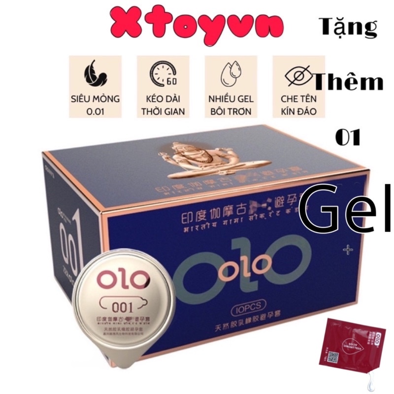 Bao Cao Su OLO 0.01mm Xanh , Siêu Mỏng Tặng Kèm Bi , Kéo Dài Thời Gian - Gốc Nước - Hộp 10 Bcs + 1 gói gel