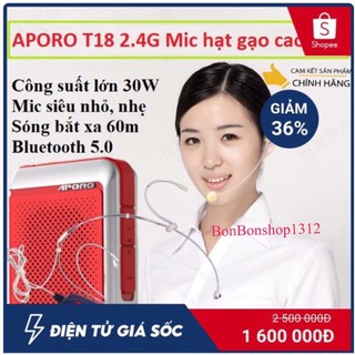 [PHÂN PHỐI CHÍNH HÃNG] - Máy trợ giảng không dây Aporo T18 2.4G 5.0 bluetooth mic hạt gạo cao cấp