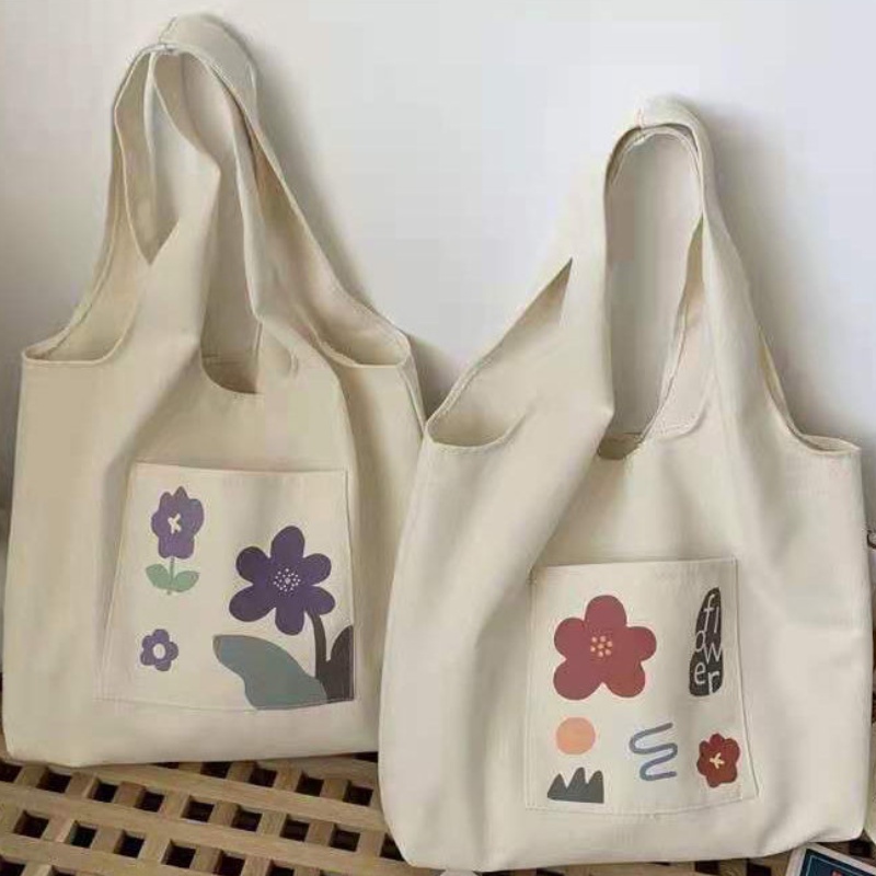 Túi đeo vai vải canvas liền thân có ngăn ngoài hoạ tiết hoa lá Superbag668 283