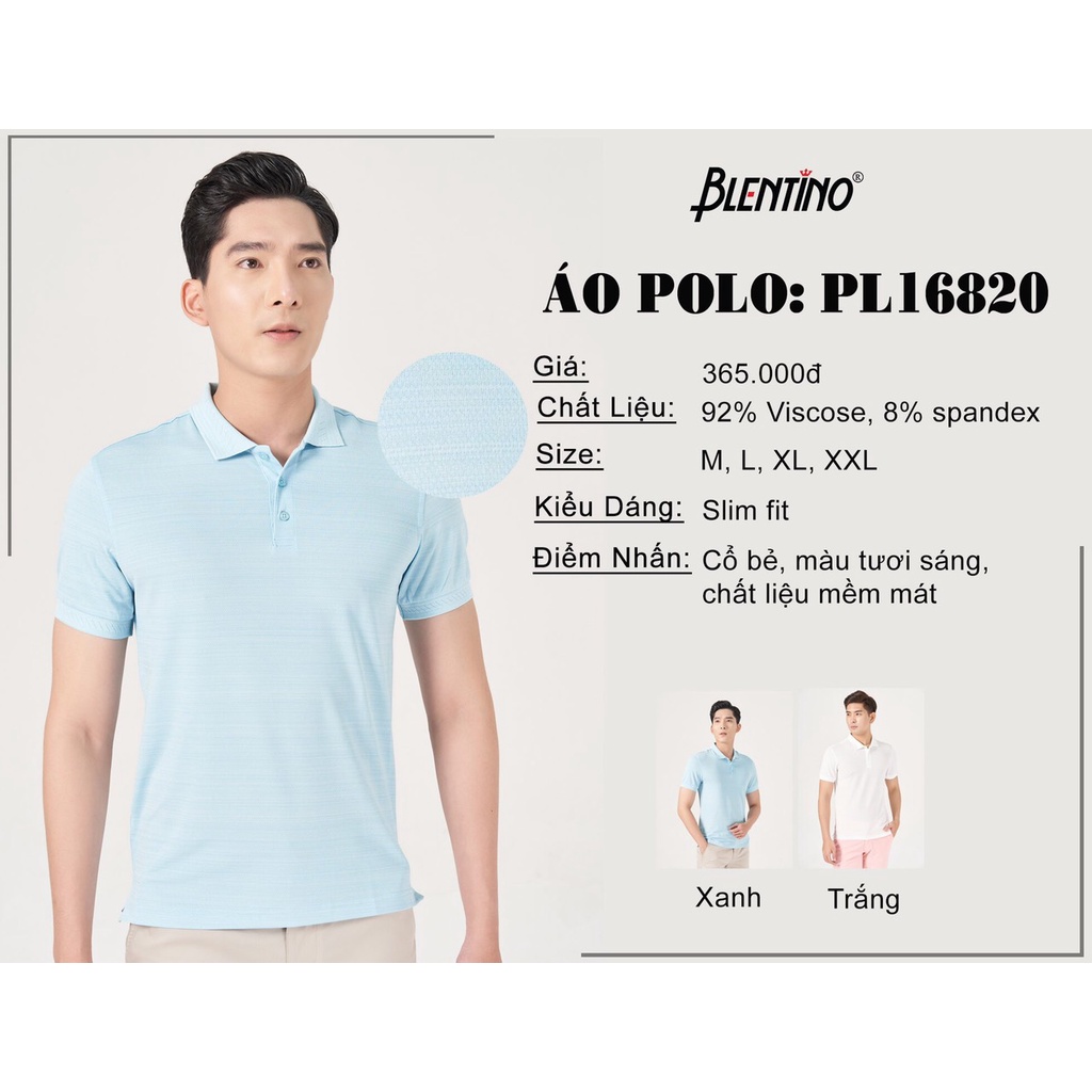 [Mã LTBAUAB22 giảm 7% đơn 99K] Áo Thun Nam Tay Ngắn Có Cổ Blentino PL16820 Chất Liệu Cotton Cao Cấp - Hàng Chính Hãng