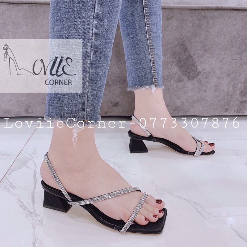 GIÀY CAO GÓT NỮ LOVIIECORNER - SANDAL THỜI TRANG QUAI MẢNH ĐÍNH ĐÁ GÓT NHỌN 9 PHÂN G210311 G210428