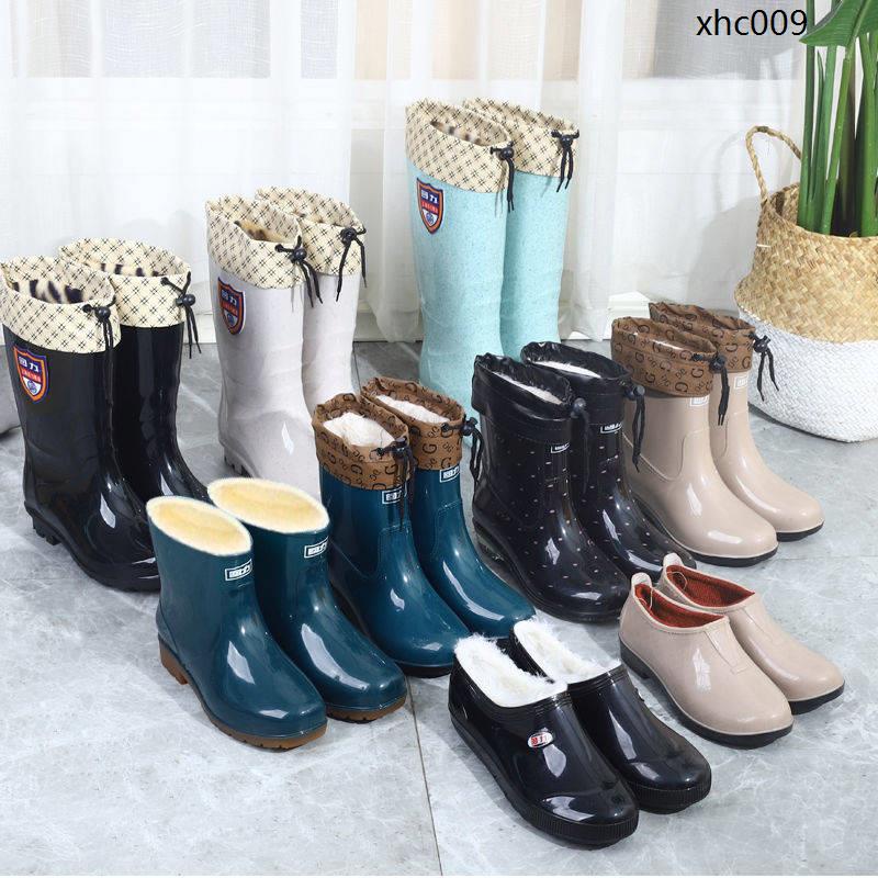(Hàng Có Sẵn) Giày Bốt Cao Su Ống Ngắn Cổ Vừa Lót Nhung Màu Đất Đi Mưa Giữ Ấm Cho Nữ