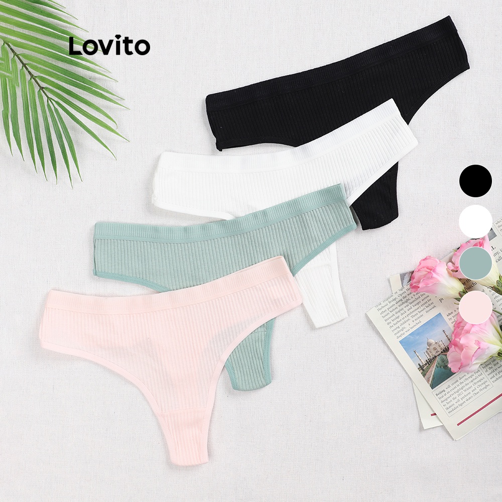 Quần lót lọt khe Lovito độ co giãn cao màu trơn sexy L00303 (hồng/xanh lá)