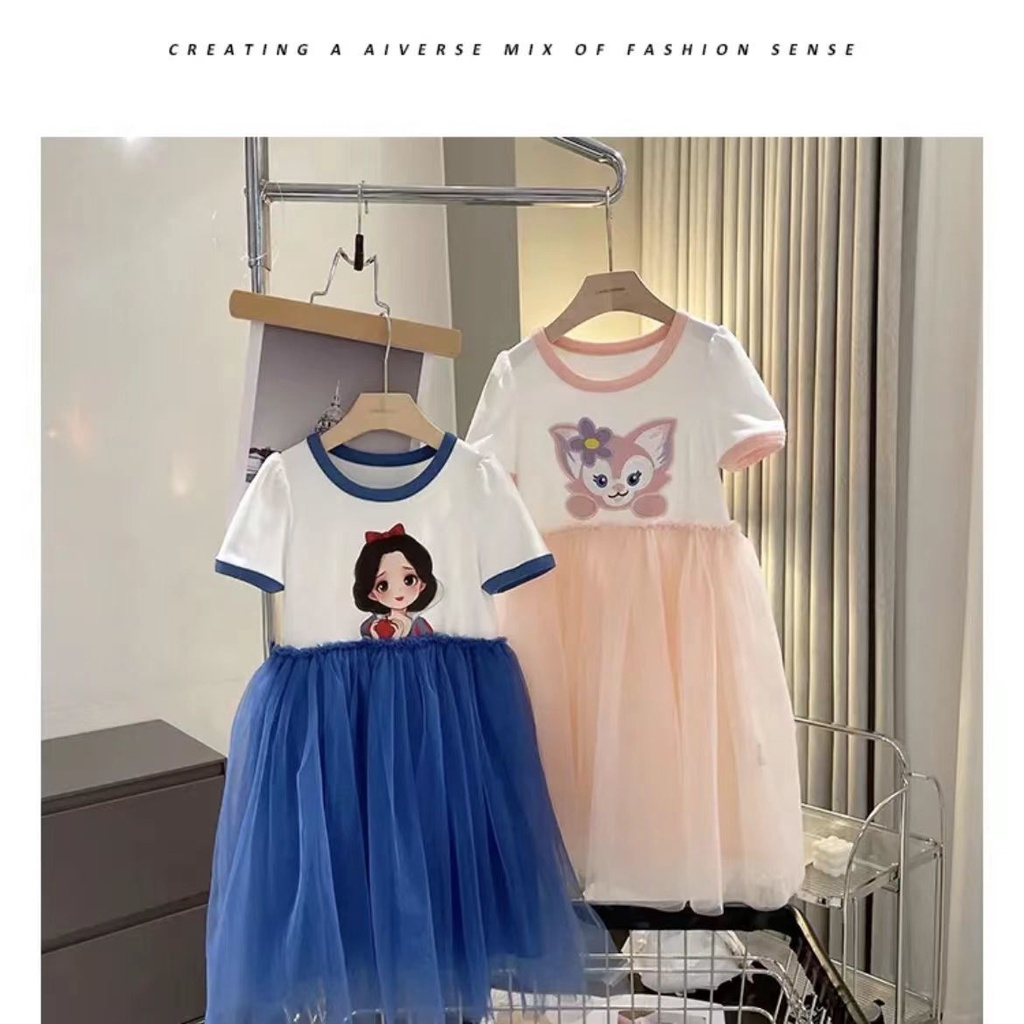 Đầm Công Chúa Bạch Tuyết Phối Lưới Vải Cotton Thời Trang 2022 Dễ Thương Cho Bé Gái