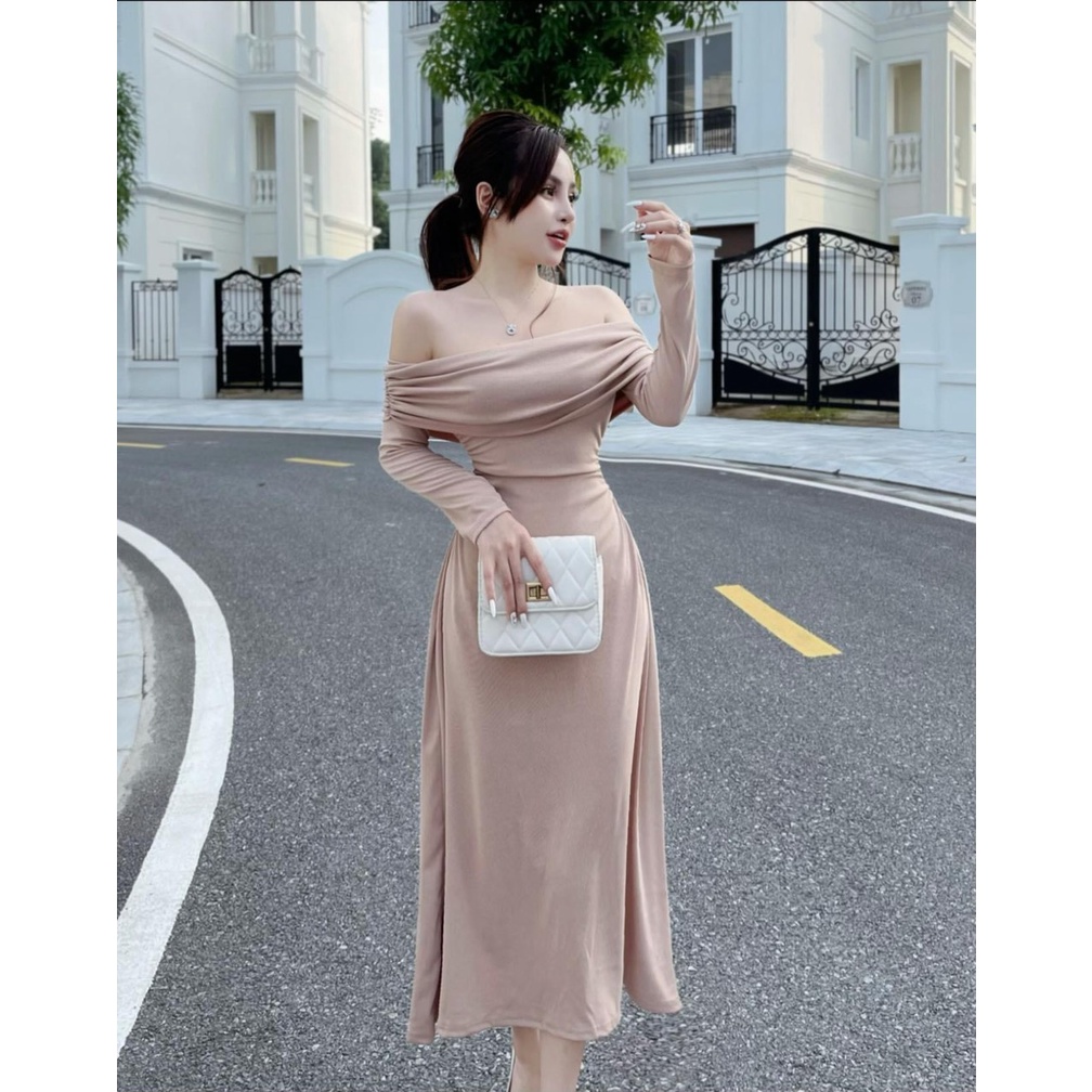 Đầm Body Trể Vai Dáng Dài Cách Điệu