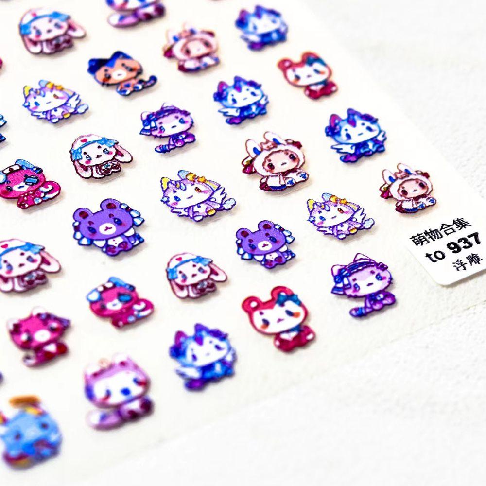 Miếng Dán Móng Tay Tự Dính Mỏng Cứng 5D Khắc Họa Tiết Hoạt Hình Gấu Dâu Tây / Hoa