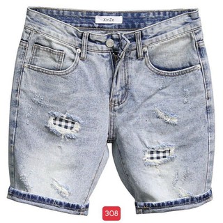quần short jean nam, quần ngố nam, quần jean lửng rách họa tiết phong cách bg094