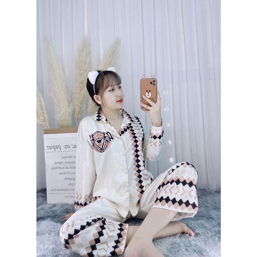 Đồ bộ pijama tay dài chất gấm xước cao cấp SAM Luxury, pijama gấu trắng xước sang trọng - MIE STORE