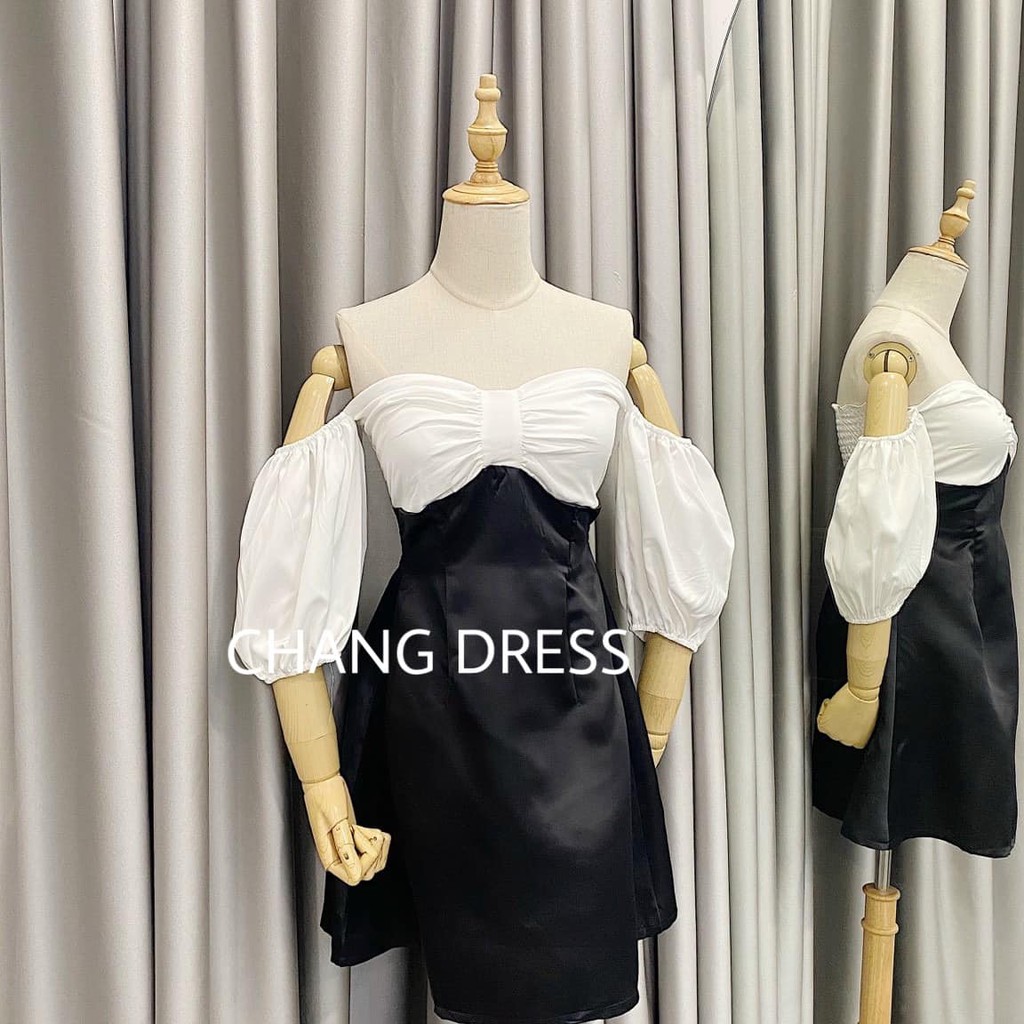 Đầm rớt vai cách điệu nơ ngực hot 2021 Sy dress