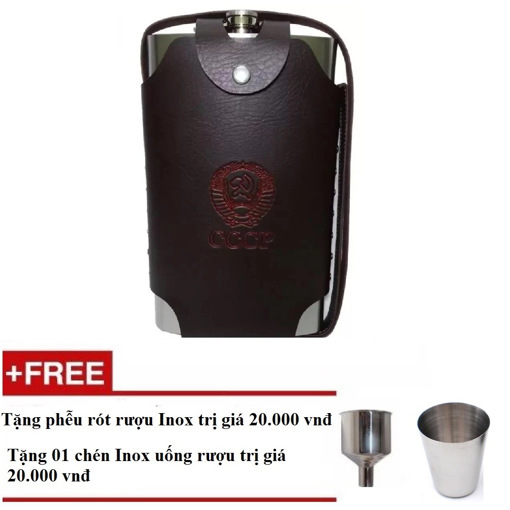 Bình đựng inox 304 dày 0,6mm dung tích 3.4 lít tặng bao da đựng bình + chén + phễu