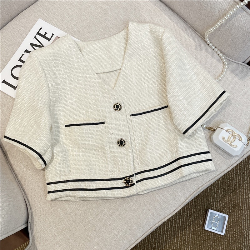 Áo Dạ Tweed Croptop Tiểu thư Sang Chảnh Màu Be Sữa AO035