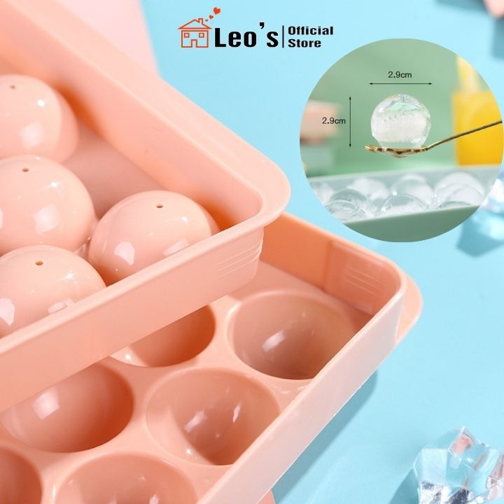 Khay làm đá tròn, Khuôn làm đá viên, làm thạch rau câu có nắp đậy thông minh Leo’s_Official