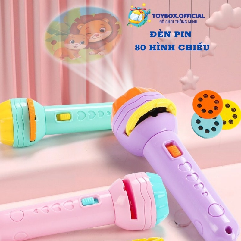 Đèn pin chiếu 80 hình ảnh cho bé thoả thích khám phá hoa quả, động vật, côn trùng, phương tiện, siêu nhân