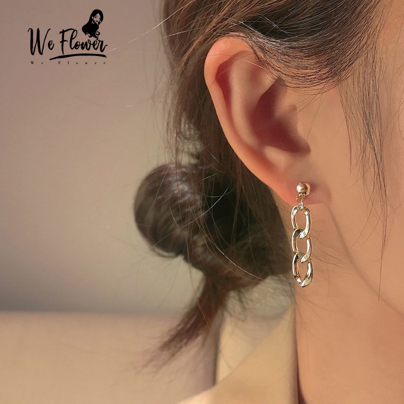 We Flower Khuyên Tai Kim Loại Dạng Dây Xích Màu Bạc Thời Trang Cho Nữ
