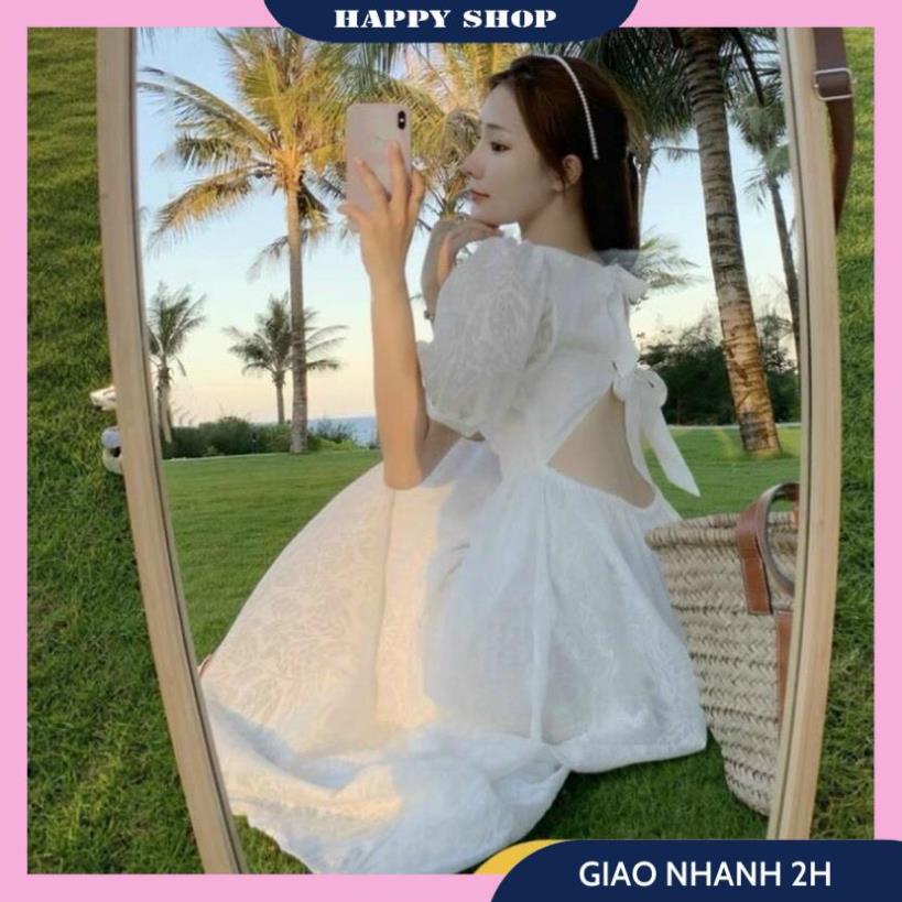 Váy Xòe Trắng Dài, Đầm Midi Nữ Dáng Xòe Hoa Nổi Tay Bồng Ngắn Cut Out Nơ Lưng Chất Vải Mịn Mát Xinh Xắn Nổi Bật Cho Bạn | BigBuy360 - bigbuy360.vn