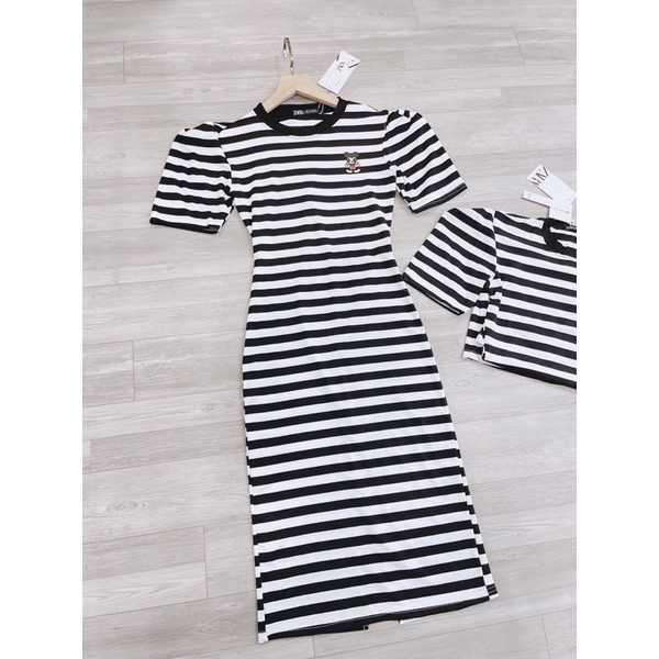 váy body kẻ hở lưng,đầm dáng dài chất zip co giãn độ body-Miny shop