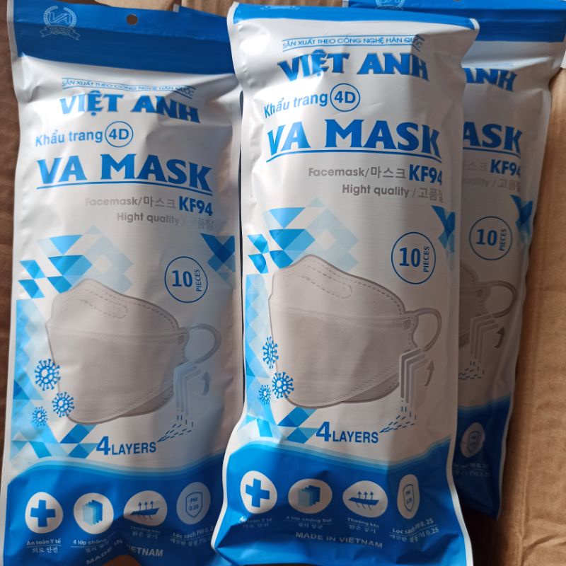 Khẩu Trang KF94 - 4 lớp kháng khuẩn chống bụi siêu mịn sx tại cty hàng Việt Nam chất lượng cao
