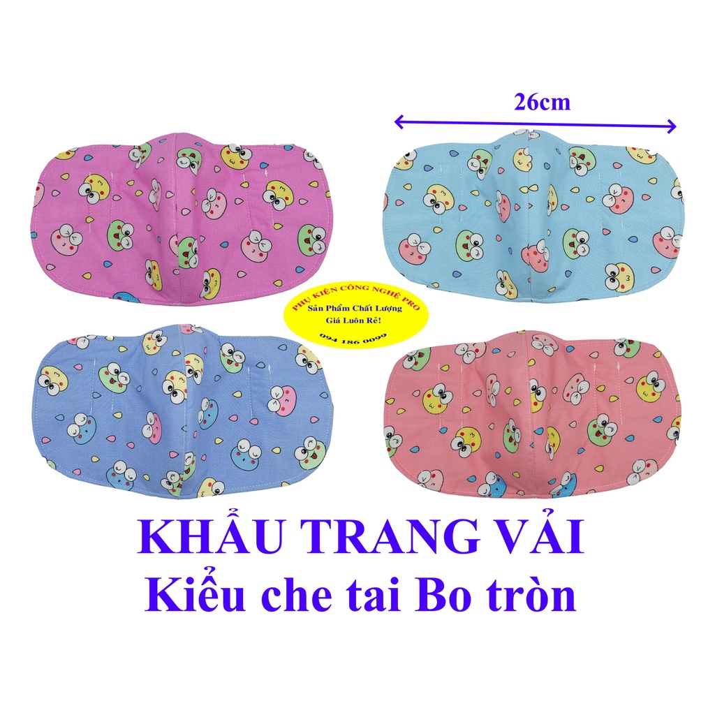 Khẩu trang vải Kiểu che tai Bo tròn In hình ếch Chất liệu vải mềm Dày 3 lớp, Chống nắng, Chống bụi, Bảo vệ sức khỏe