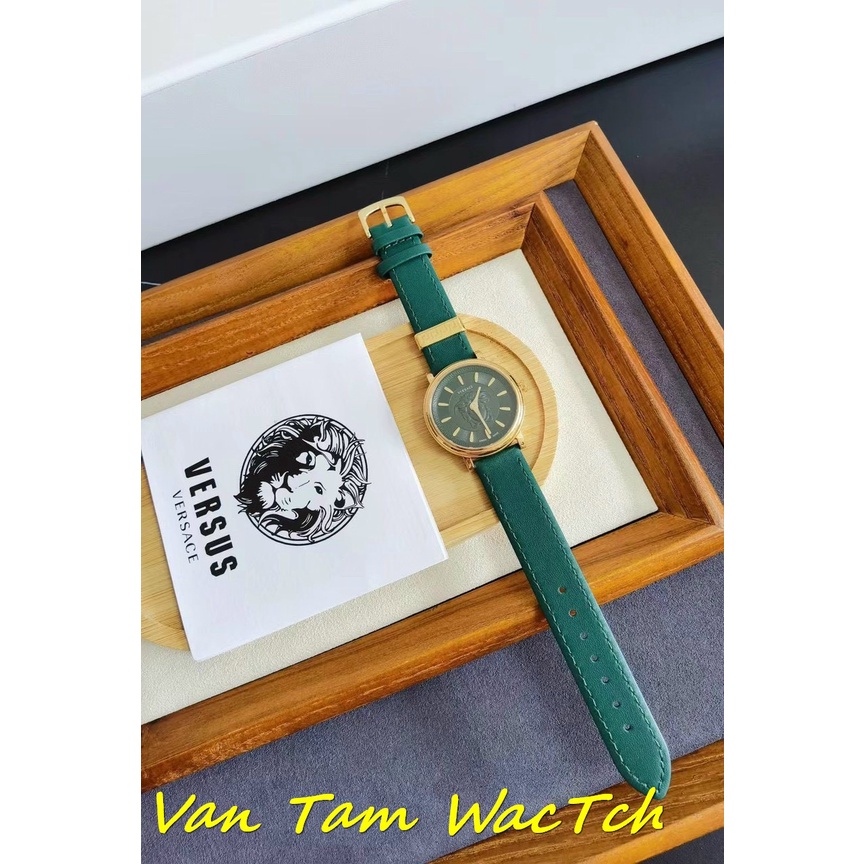 Đồng hồ nữ Versace v-circle medusa 2021 34mm máy Swiss quartz, mẫu mặt tròn 5 màu viền vàng, dây da cao cấp