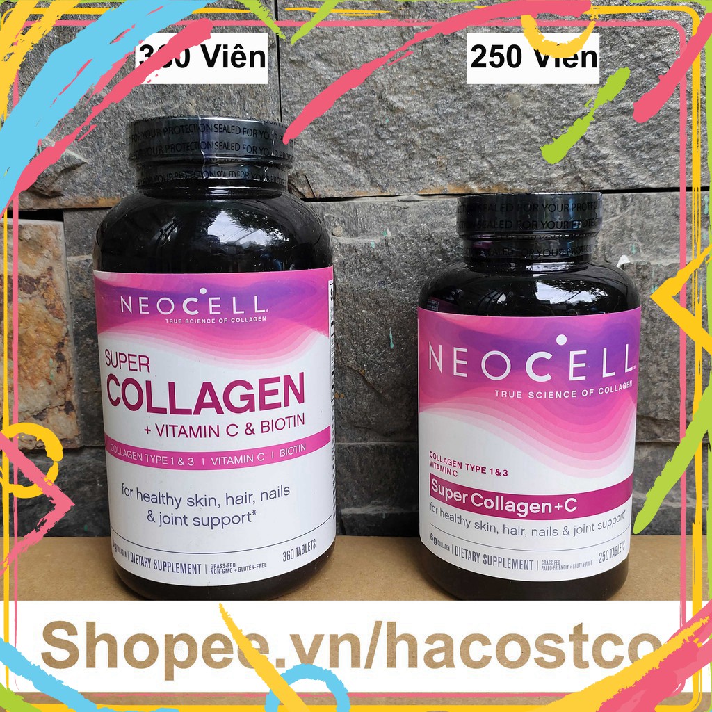 EW32 BGF Viên Uống Super Collagen Neocell +C 6000 Mg type 1 - 3 Neocell 360 và 250 viên 21