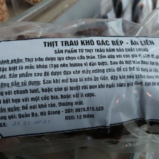 Thịt trâu khô gác bếp ăn liền Hà Giang - 500g