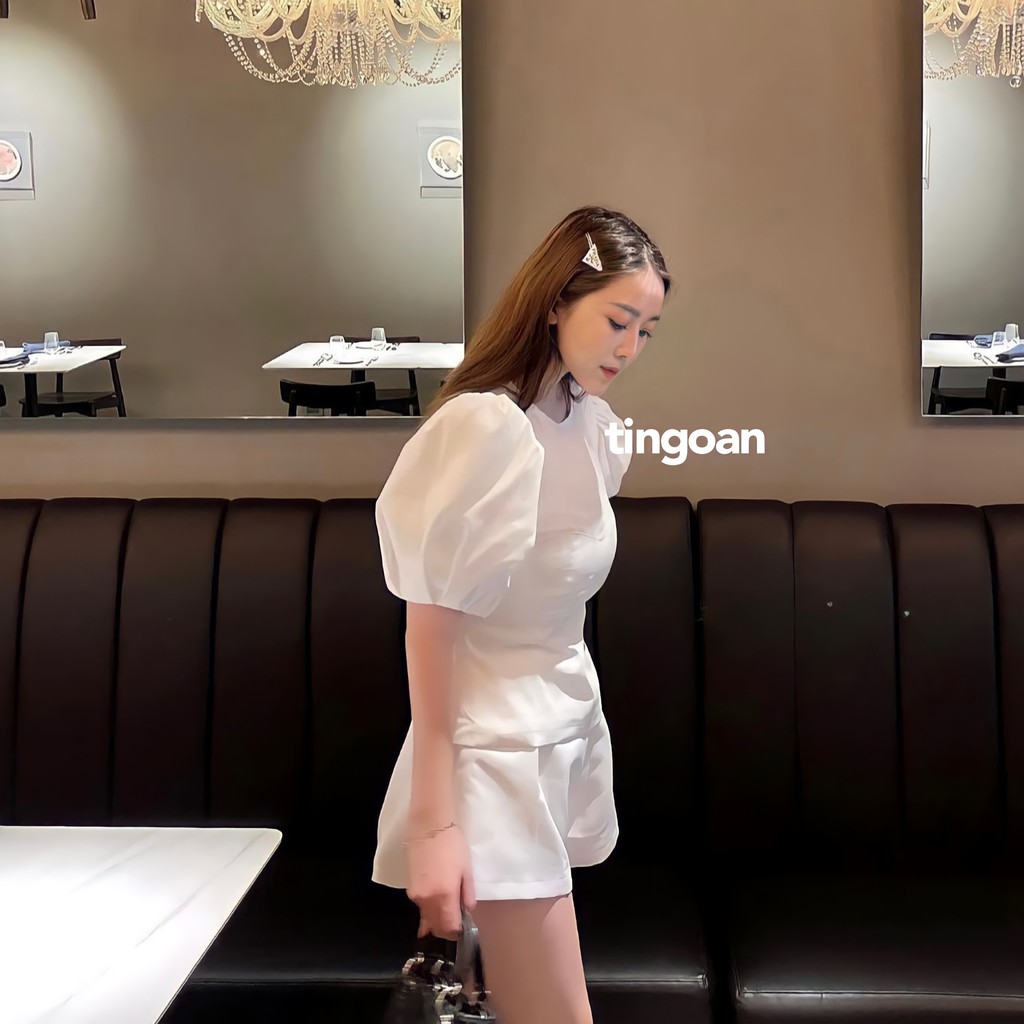 Áo croptop vai bồng viền ngực chống nhăn trắng tingoan KISS ME NOW BLOUSE | BigBuy360 - bigbuy360.vn