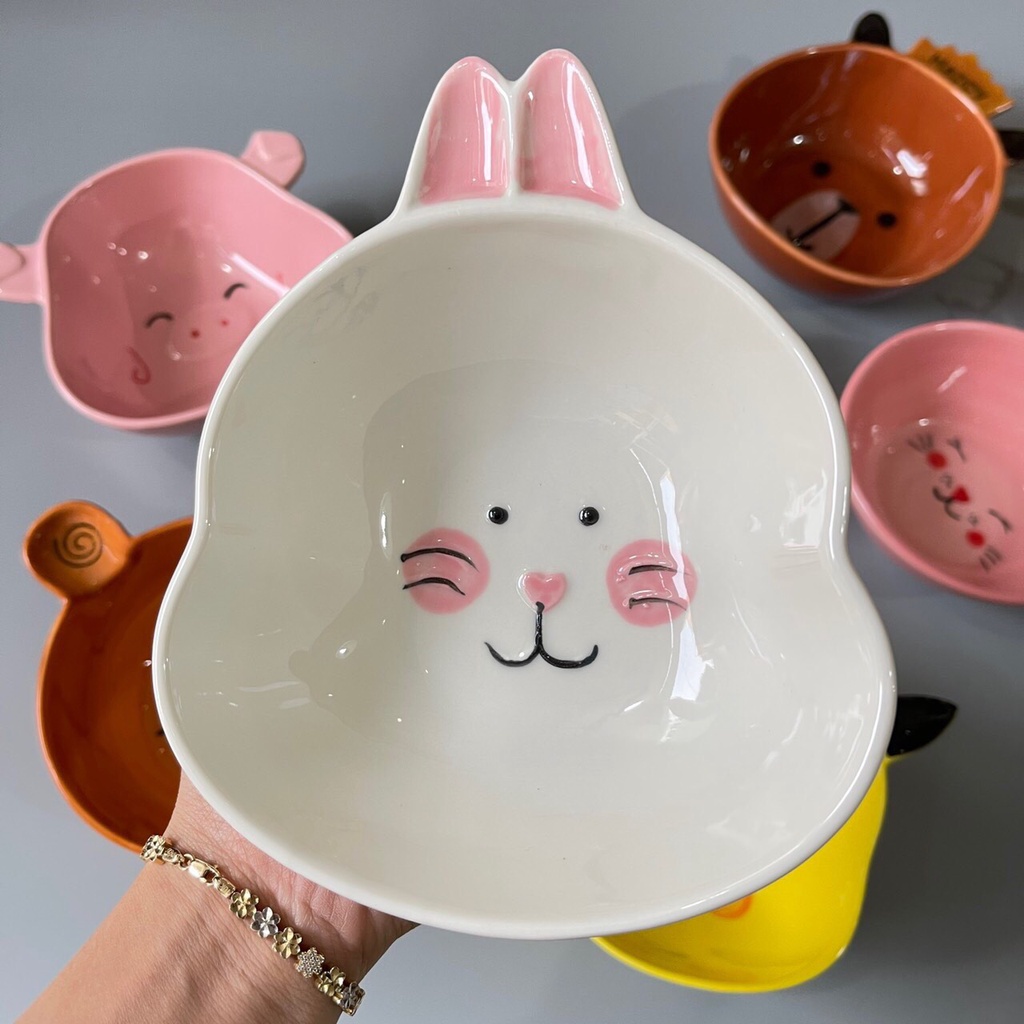 Bộ bát đĩa gốm sứ decor hình thỏ ngộ nghĩnh trang trí đồ ăn