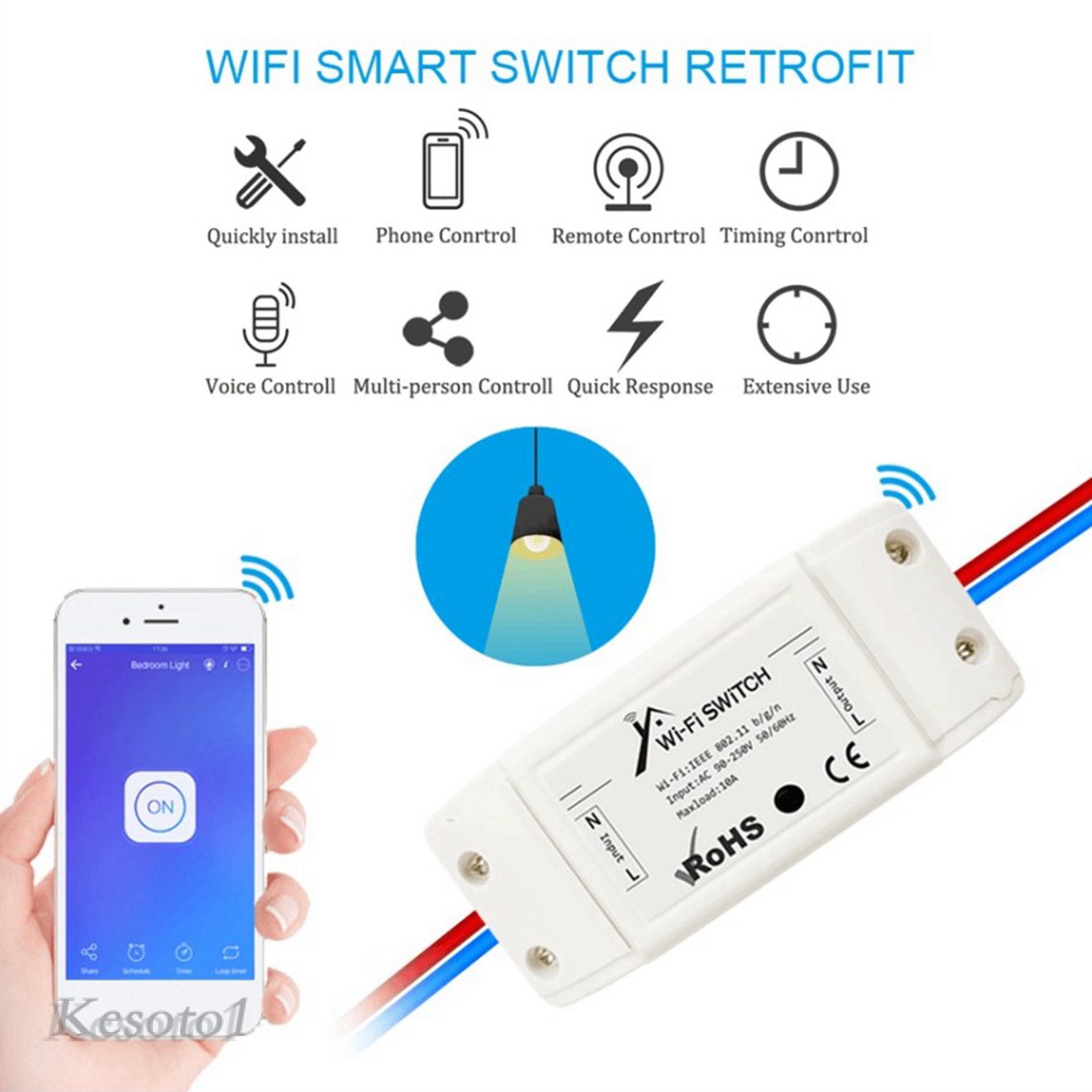 1 Bộ Điều Khiển Đèn Không Dây Thông Minh Wifi 10a