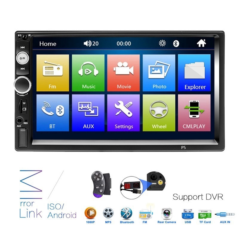 P5 7 "Double 2 Din HD Màn hình cảm ứng Xe Video MP5 Player Android / IOS MirrorLink