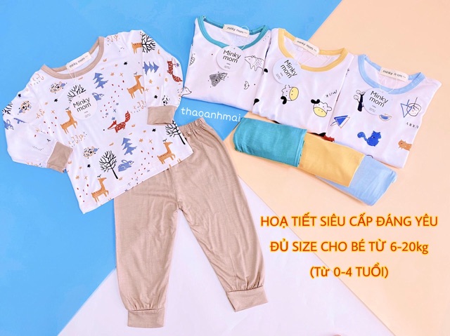 Bộ dài tay cho bé - Minky mom in hoạ tiết SIÊU YÊU SIÊU MỀM MÁT, thấm hút mồ hôi tốt - quần áp trẻ em