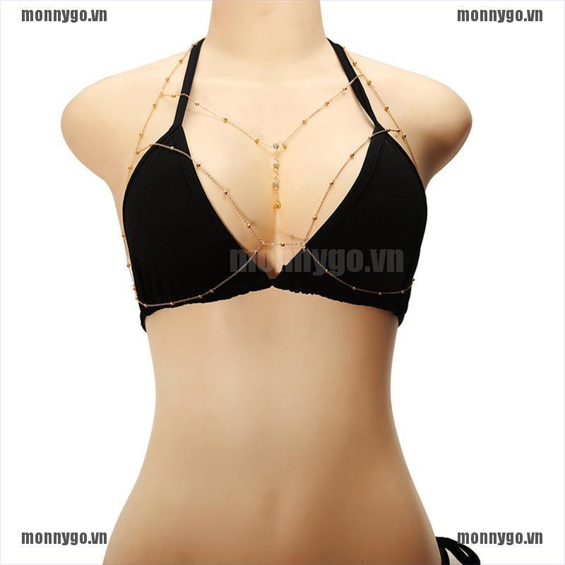 [COD+monnygo]Rhinestones Tassel Necklace Beach Bikini Crossover Body Chain