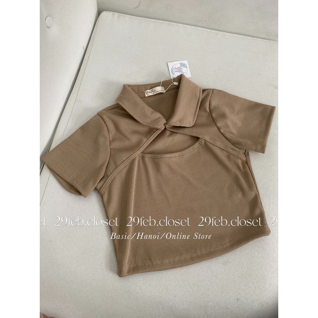 [Ảnh thật/Video] Áo polo croptop khuy cổ - 29feb.closet - A79