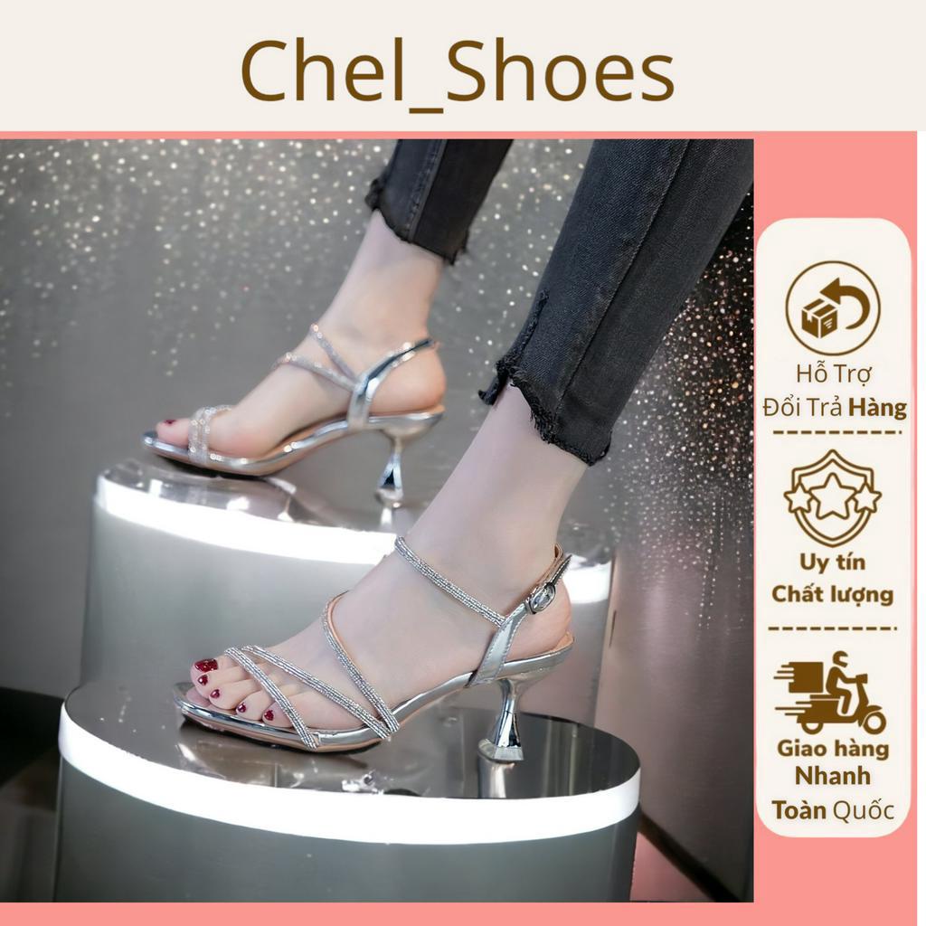 Giày cao gót da bóng phối dây đá cao 7cm - B65