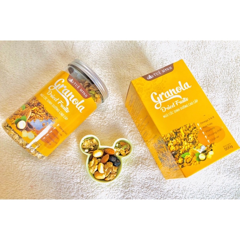 Granola Siêu hạt Tuệ Minh cao cấp mix 12 loại hạt, Ngũ cốc giảm cân ăn kiêng thêm Macca, Óc chó, Nho, Dâu tây
