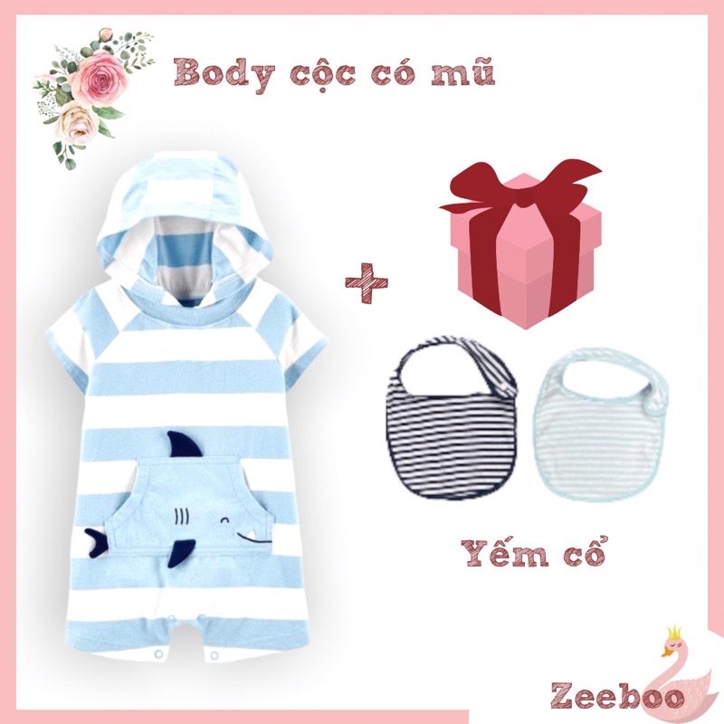 Body đùi có mũ Hooded rompers cho bé 6 tháng / 9 tháng / 12 tháng / 18 tháng / 24 tháng, hàng xuất dư hãng