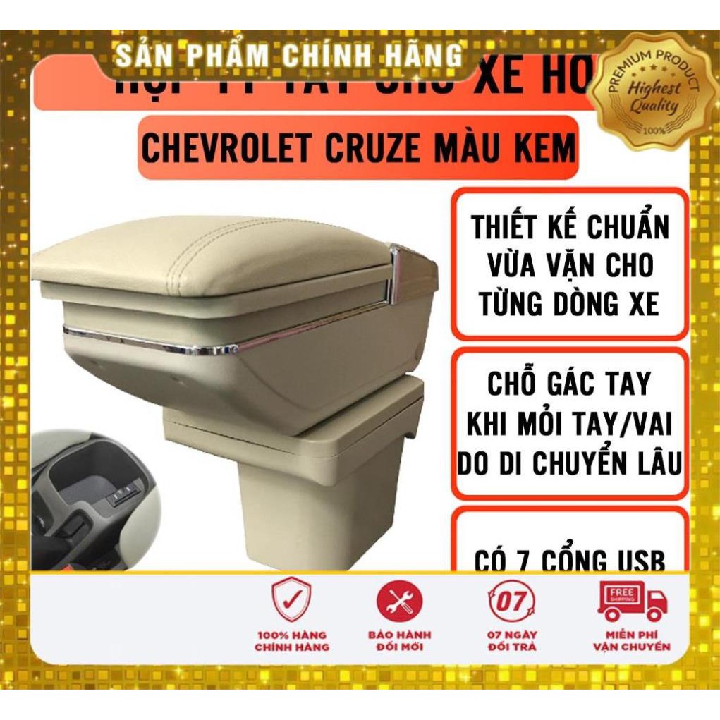 Hộp tỳ tay cho xe CHEVROLET CRUZE - 7 cổng usp, 2 ngăn đựng đồ tiện ích - quà tặng cây thông thơm treo xe