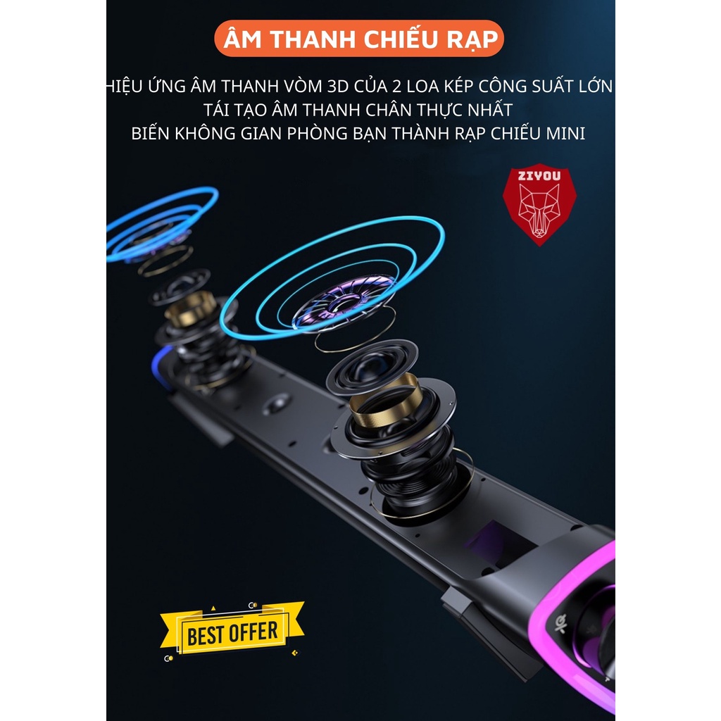 Loa Bluetooth Vi Tính, Máy Tính Để Bàn Ziyou V8 Âm Thanh Sống Động Super Bass, Có LED Rgb, Kết Nối Điện Thoại,Laptop,PC