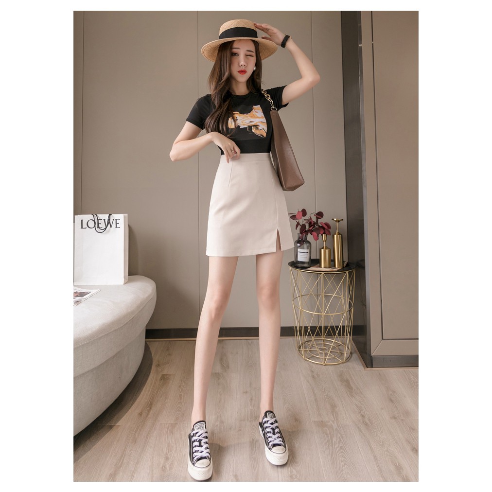 Chân Váy Chữ A Chân Váy Công Sở Lưng Cao Xẻ Tà ( Kèm Quần Trong ) Màu Trơn Dễ Phối Đồ Trẻ Trung Thanh Lịch.