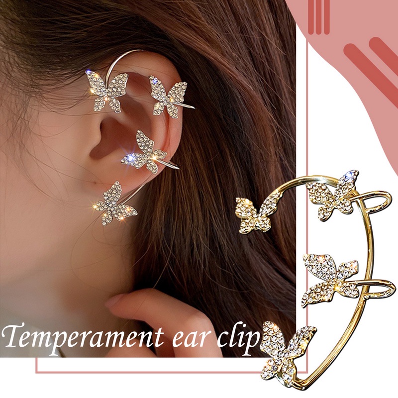 Khuyên Kẹp Vành Tai Hình Bướm Bằng Kim Loại Đính Đá Zircon Lấp Lánh Thời Trang Pháp