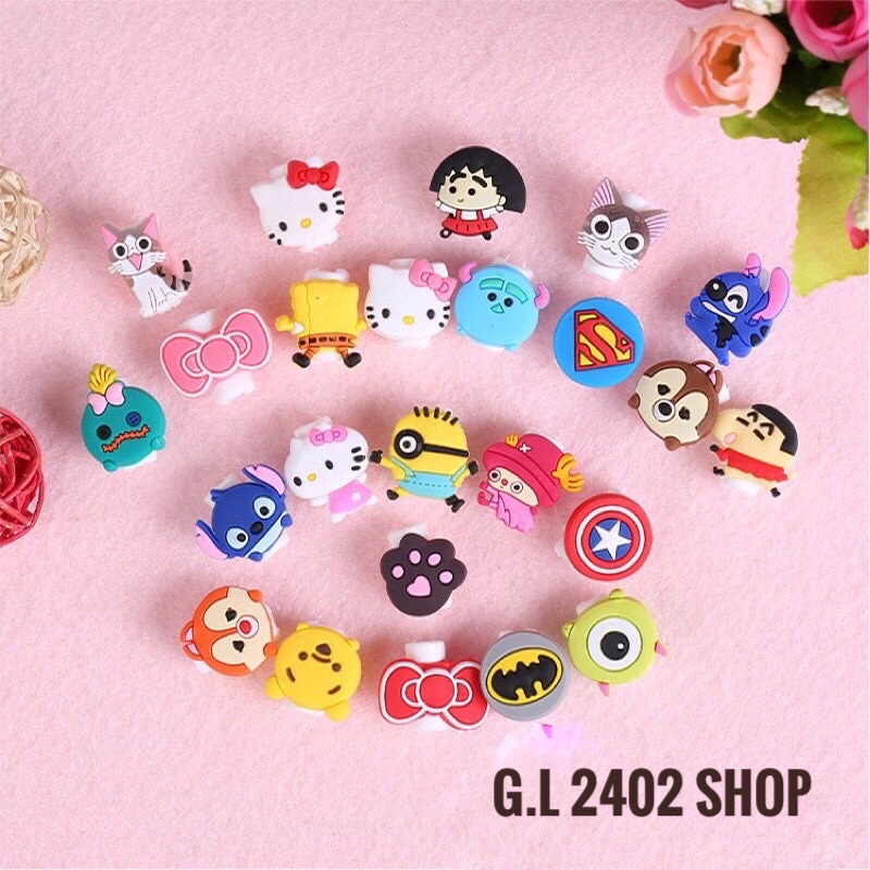 Nút gắn bảo vệ trang trí dây cáp sạc, tai nghe hoạt hình thú dễ thương