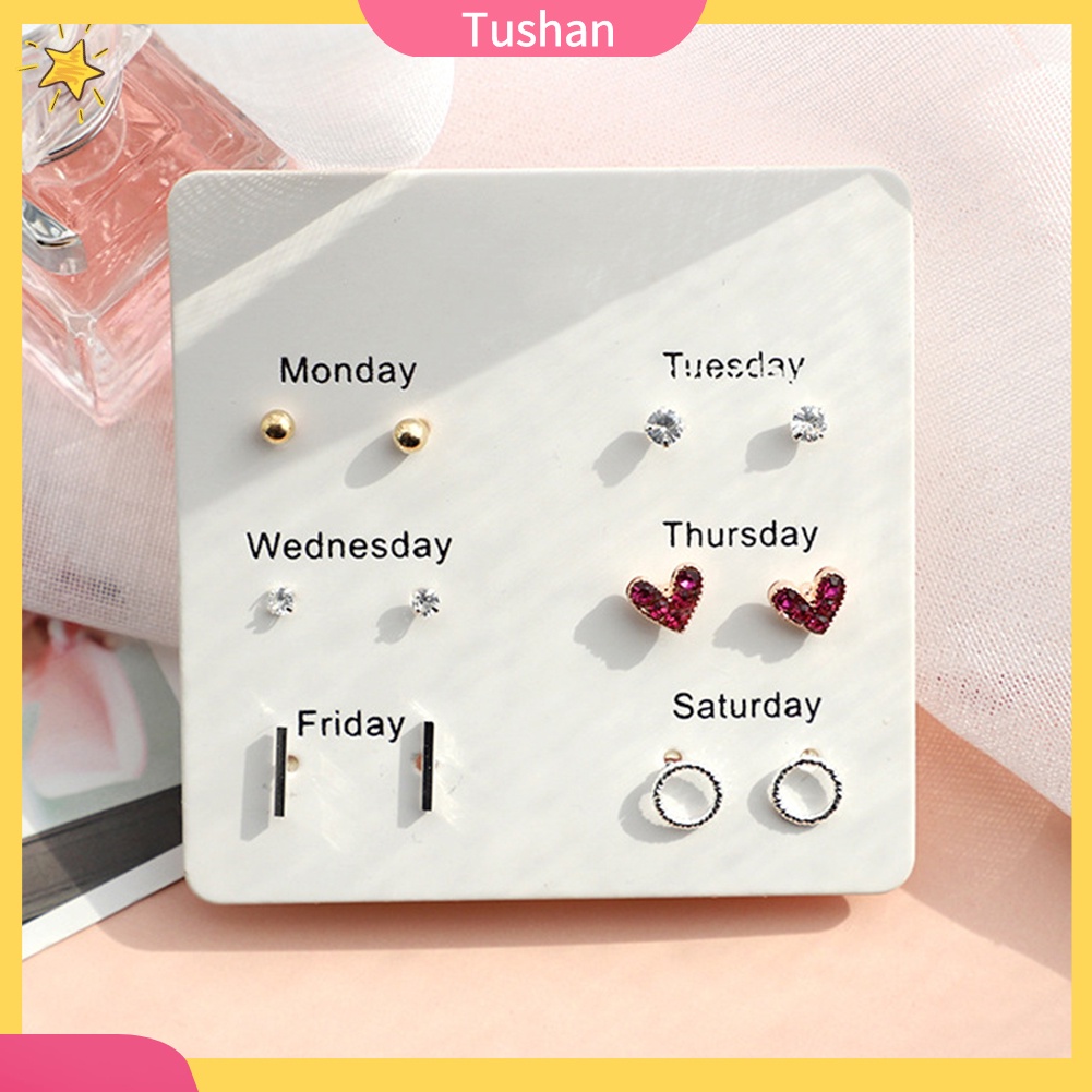 Bộ 6 Hoa Tai Hình Hoa Tuyết, Trái Tim, Lông Vũ Thời Trang