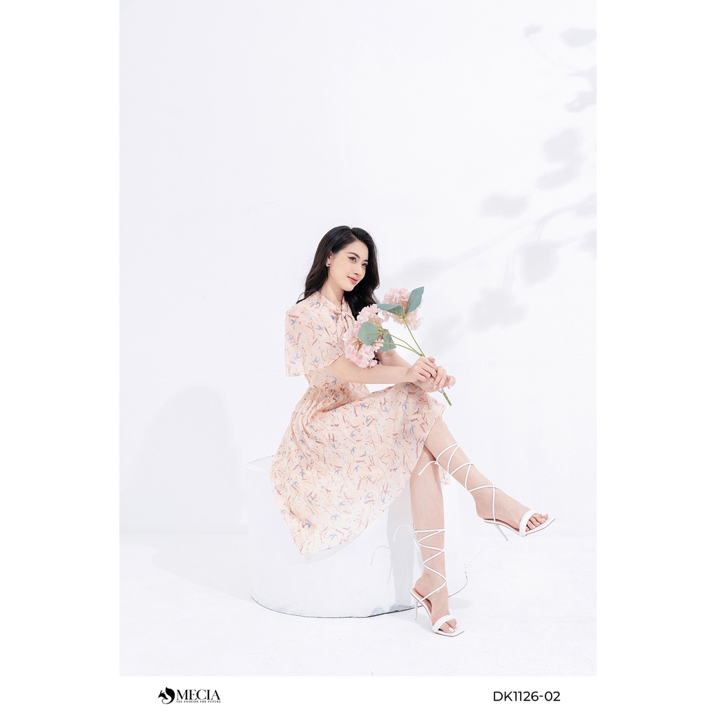 Đầm hoa xòe cổ thắt nơ MECIA tay bồng DK1126