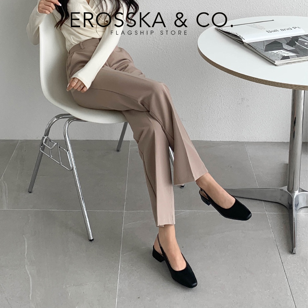 Erosska - Giày cao gót slingback Erosska mũi vuông gót vuông vững chắc màu đen _ EL013