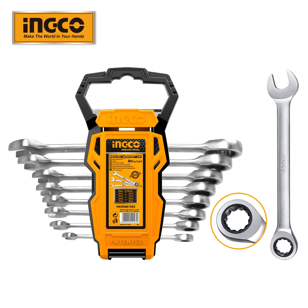 Bộ 8 cờ lê miệng vòng hai chiều (8-19mm) iNGCO HKSPAR1082
