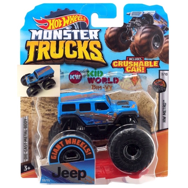 Xe mô hình Hot Wheels Monster Trucks Crushable Car Giant Wheels '18 Jeep Wrangler Unlimited GJF27.