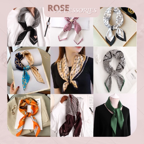 Khăn lụa quàng cổ vuông mềm mại kèm họa tiết kich thước 70x70 Rose.Accessories mã KQC11