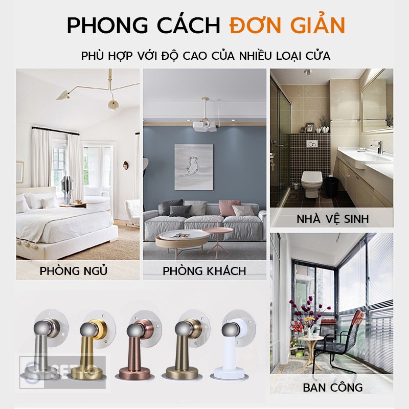 FREESHIP - Chặn cửa chống va đập Kosko Setio chặn cửa nam châm inox 304 Thép không gỉ Không khoan đục băng dính 3M